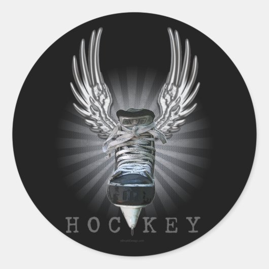 Winged Hockey Ronde Sticker (Voorkant)