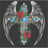 Winged kruis met rode rozen sticker (Voorkant)