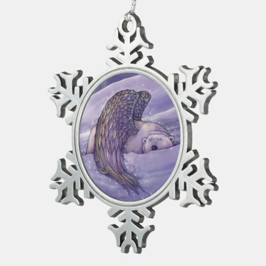 Winged poar Beer Angel Tin Sneeuwvlok Ornament (Rechts)