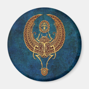 Wingel Egyptian Scarab Beetle met Ankh - blauw Magneet