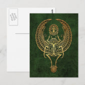Wingel Egyptian Scarab Beetle met Ankh over Groen Briefkaart (Voorkant / Achterkant)