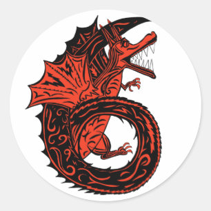 Wingel Red en Black Dragon Number 6 Six Ronde Sticker