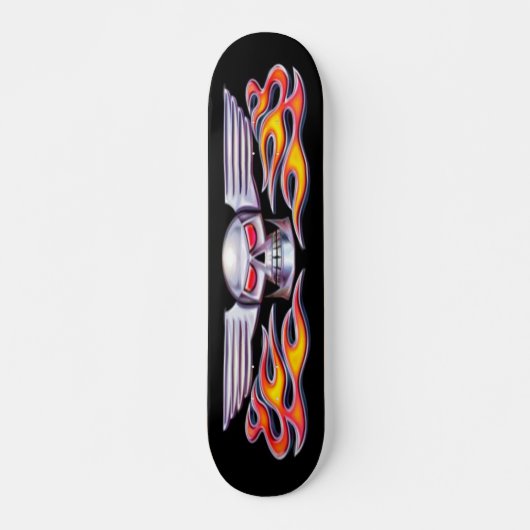 Wingel Skull met Flames Skateboard (Voorkant)
