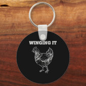 Winging It Funny Chicken Wings Lovers Quote  Sleutelhanger (Voorkant)