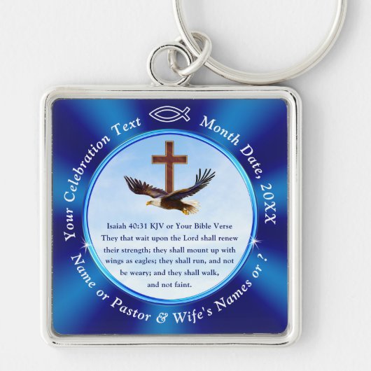 Wings as Eagles Personalized, Christian Key Chain Sleutelhanger (Voorkant)