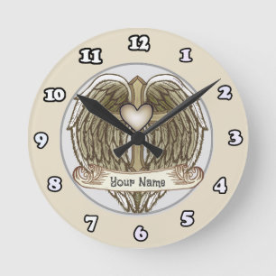 Wings Cross Heart Clock Ronde Klok