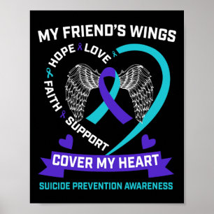 Wings Hart Blauwgroen Paarse Vriend Suicide Awaren Poster