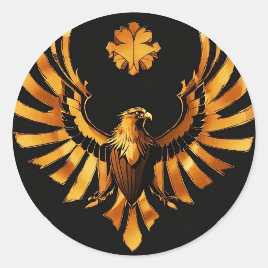 "Wings of Elegance: Golden Eagle Classic Ro Ronde Sticker (Voorkant)