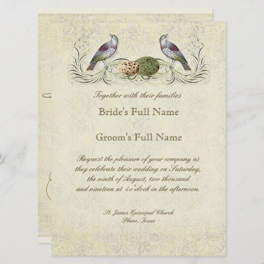 Wings of Love Invitation - Crème Tan (Devant / Derrière)