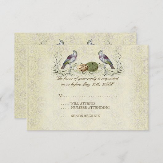 Wings of Love RSVP Response Card - Crème Tan (Devant / Derrière)