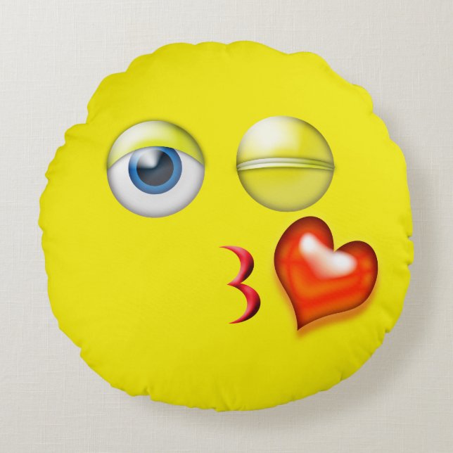 Wink Kiss Emoji Rond Kussen (Voorkant)