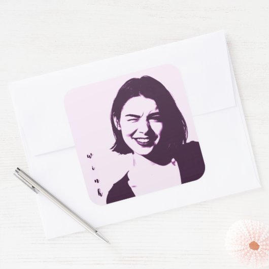 "Wink" Square Sticker flirty girl design pink sass (Enveloppe)