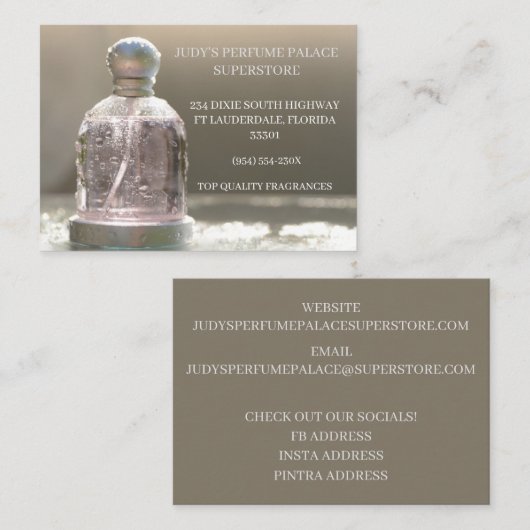 Winkel/Fabrikant/Ontwerp Parfumfles Visitekaartje (Voorkant / Achterkant)