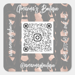 Winkel Lingeire QrCode Logo Lichaam Grijs Roos Vierkante Sticker