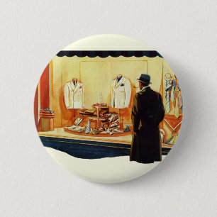 Winkel met vintage bedrijf, man die etalages kijkt ronde button 5,7 cm