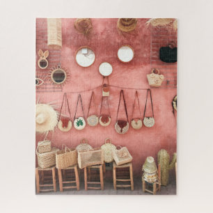 Winkel op de markt voor kruipers en stro legpuzzel