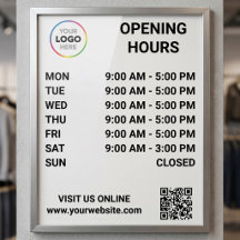 Winkel Openingstijden Met Logo + QR Code - Modern