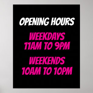 Winkel Openingstijden Teken, Zwart en Roze Teken Poster