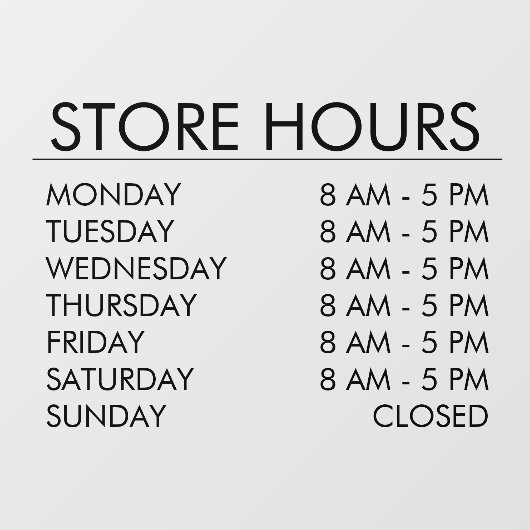 Winkel Openingstijden | Zakelijk Zwart Raamsticker (Vel)