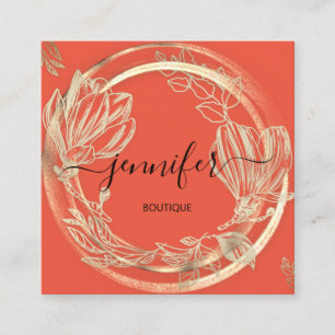 Winkel SPA Lijst Floral Gold Oranje koraal Vierkante Visitekaartje
