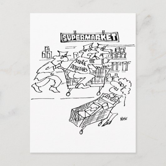 Winkeldetectoren in een supermarkt briefkaart (Voorkant)