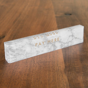 Winkelen hier White Carrara Marble Gold Classic Naambordje