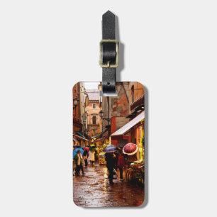 Winkelen in de regen bagagelabel