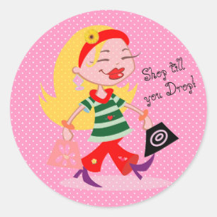 Winkelen tot je laat vallen! ronde sticker
