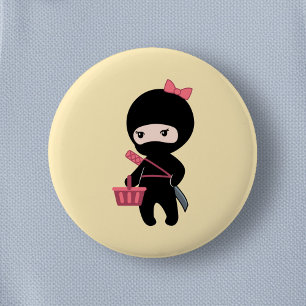 Winkelen van Ninja Girl op Geel Ronde Button 5,7 Cm