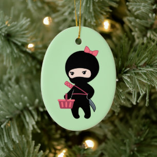 Winkelen van Ninja Girl op groen Keramisch Ornament