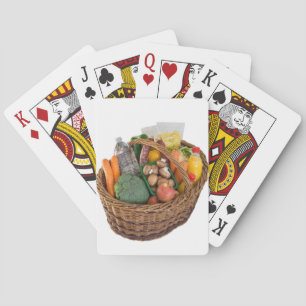 Winkelmand met voedingsmiddelen, groenten en fruit pokerkaarten