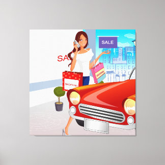 Winkelmeisje verpakt canvas