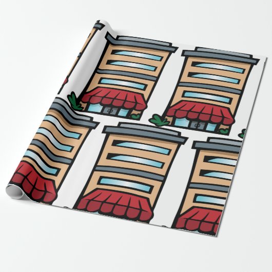 Winkelpand en kantoorgebouw cadeaupapier (Uitgerold)
