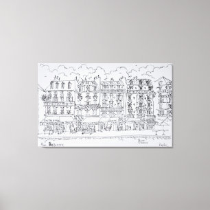 Winkelpuien langs Rue Daguerre Parijs, Frankrijk Canvas Afdruk