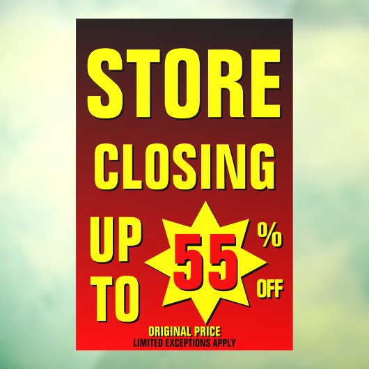 Winkelsluiting aanpassen tot 55% korting op zaken raamsticker (Vel 3)