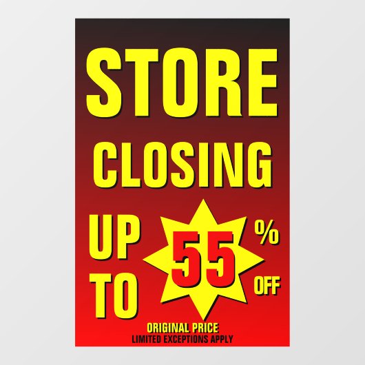 Winkelsluiting aanpassen tot 55% korting op zaken raamsticker (Vel)