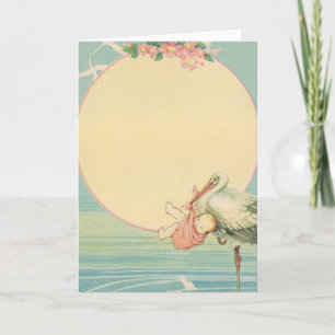  winkeltje met babymeisje in roze tas kaart