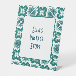 Winkelvenster Small Business Retro Tegel Pattern Reclamebord Met Voetstuk