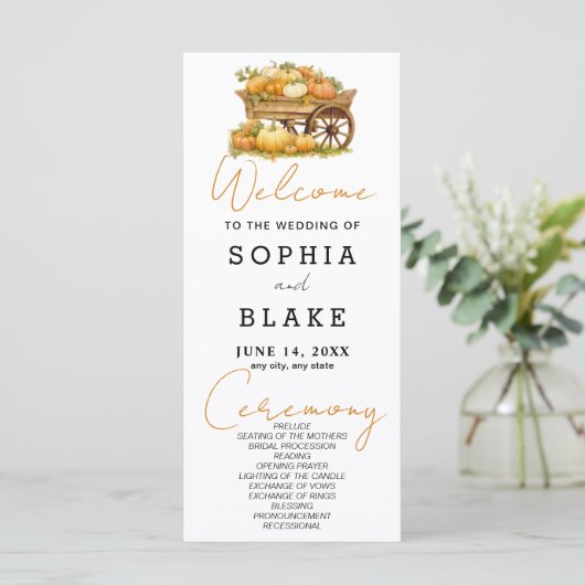 Winkelwagen van Pompoenen Herfst Wit Trouwprogramm (Staand voorkant)