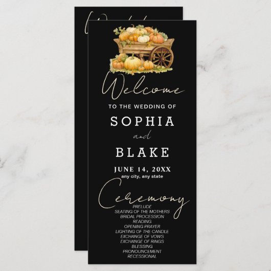 Winkelwagen van Pompoenen Herfst Zwart Huwelijkspr (Voorkant / Achterkant)