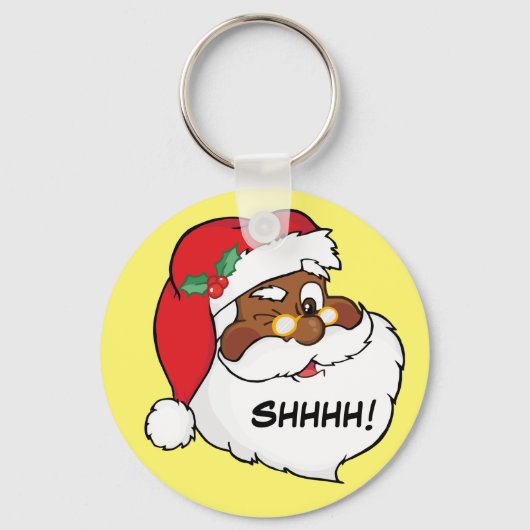 Winking Black Santa Keeping-kerstgeheimen Sleutelhanger (Voorkant)