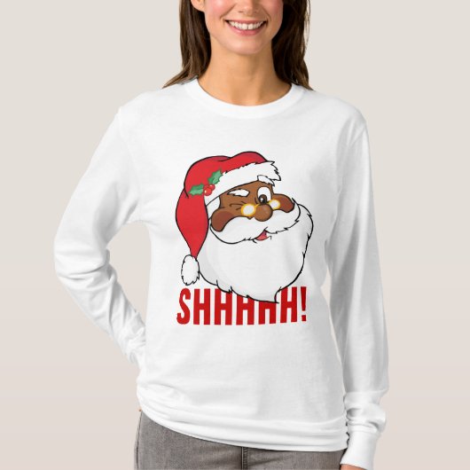 Winking Black Santa Keeping-kerstgeheimen T-shirt (Voorkant)