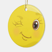 Winking Flirt Emoji Yellow Ornament (Links)