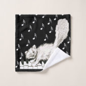 Winking Fluffy White Chat Marcher sur les clés de  (Gant de toilette)