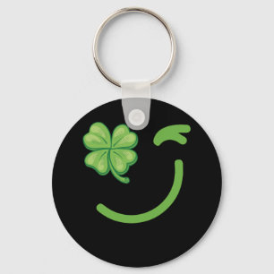 Winking Lucky Four Leaf Clover St. Patricks Day Sleutelhanger