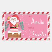 Winking Santa Kid Christmas Pink Gift Tag Sticker (Devant)