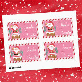 Winking Santa Kid Christmas Pink Gift Tag Sticker