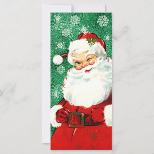 Winking Santa on Green Flat Kaart.