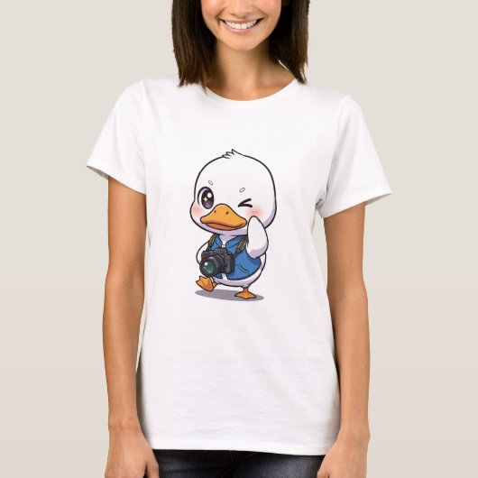 Winky Duck Explorer – Adorable Cartoon Duck T-shirt (Voorkant)