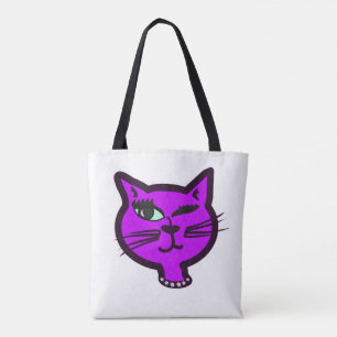 Winky Paarse Cartoon Cat Draagtas